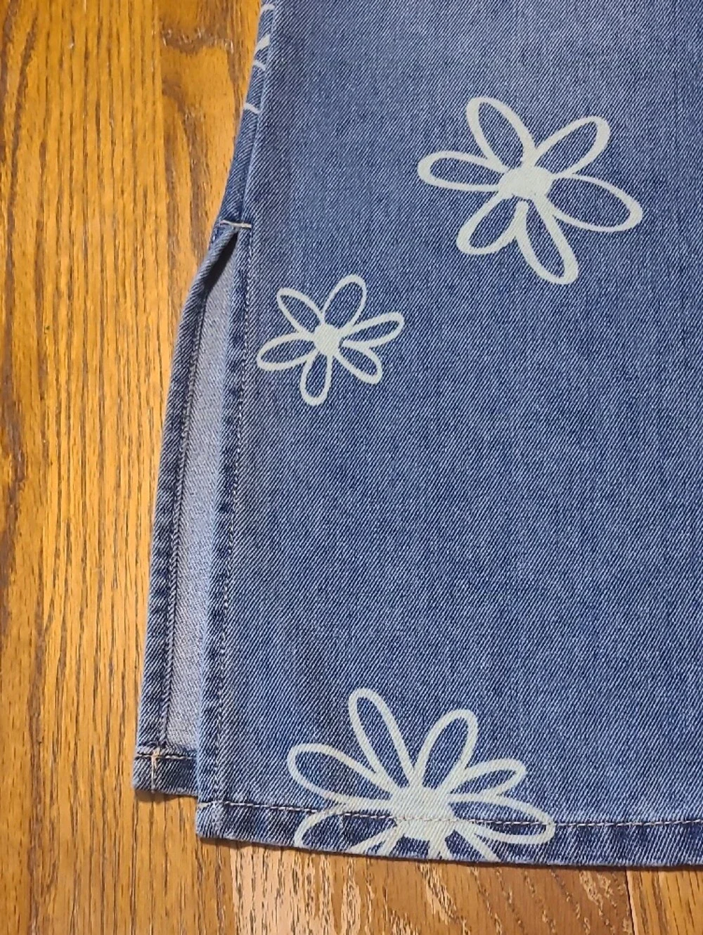 Justice Washed Blue Jeans with White Daisy Print - Super Wide Leg